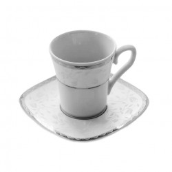Tasse à café 100 ml avec soucoupe carrée Bosquet Argenté en porcelaine