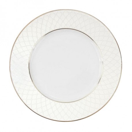 Assiette à aile plate ronde 20 cm porcelaine, service de table complet blanc avec galon or