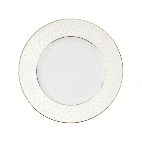 Assiette à aile plate ronde en porcelaine, grand service de vaisselle en porcelaine avec filet d'or