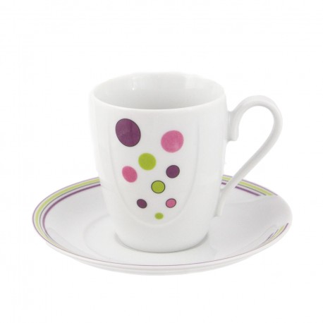 Tasse à café/thé 230 ml avec soucoupe en porcelaine Bulle pastel