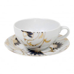 Tasse à thé 180 ml avec soucoupe Pétale Bleuté en porcelaine, service à café, porcelaine, art de la table