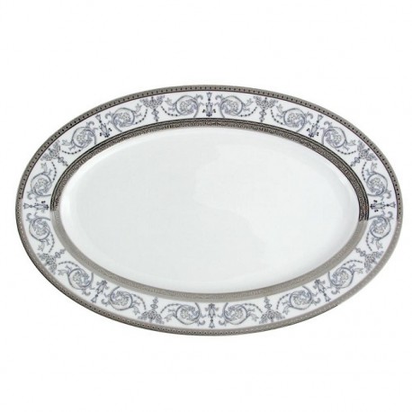 service de table en porcelaine blanche, vaisselle galon platine, plat de service ovale