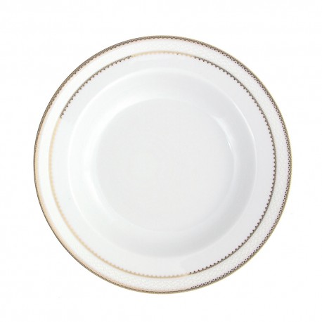 art de la table, service de table complet en porcelaine blanche, vaisselle galon or, assiette creuse à aile