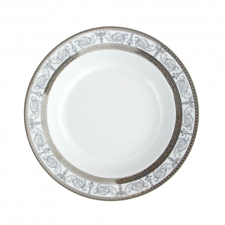 service de table en porcelaine blanche, vaisselle galon platine, assiette creuse