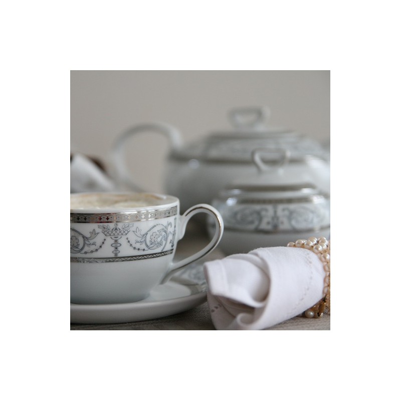 Grand coffret service à thé (théière, crémier, sucrier, 6 tasses