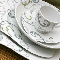 Service de table 30 pcs en porcelaine fine blanche décorée Poème Végétal