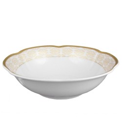 Saladier rond 26 cm, service de table en porcelaine blanche décorée de galon d'or - Soleil Levant