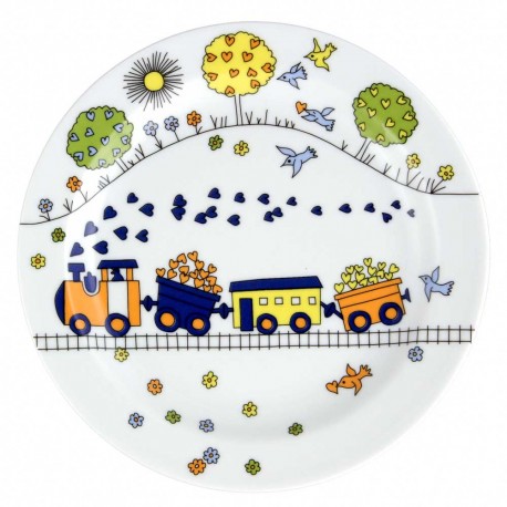 art de la table, service en porcelaine pour enfant, assiette plate 19 cm Tchou Tchou, design train