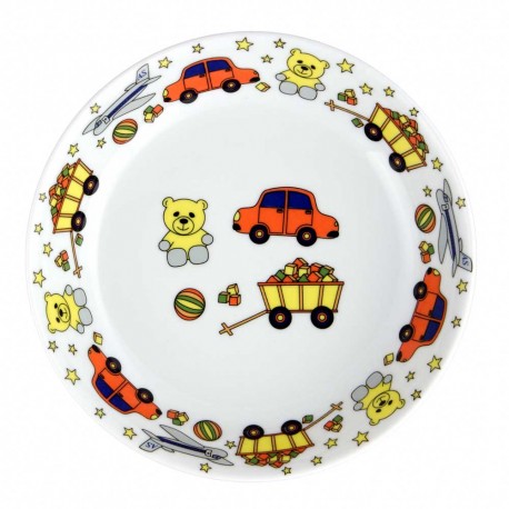 art de la table, set en porcelaine pour enfant, assiette creuse 19 cm en porcelaine Souvenirs d'enfance, motif voiture nounours