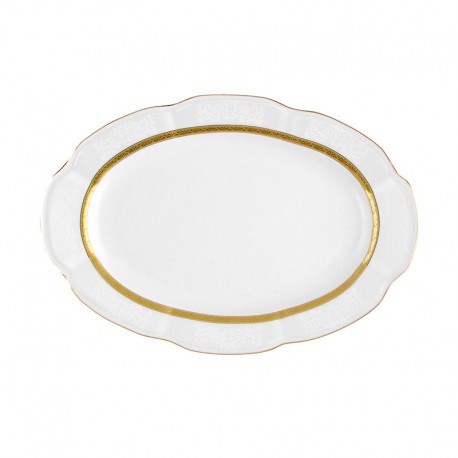 Ravier 24 cm ovale en porcelaine blanche - Or Romanesque