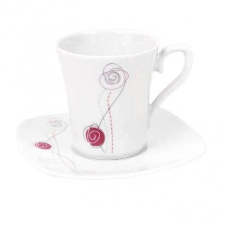 Tasse à café 100 ml avec soucoupe carrée Rose en porcelaine