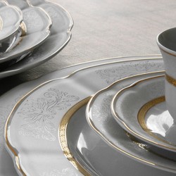 Service vaisselle 18 pièces en porcelaine - Blanc et liseré doré - JULINA